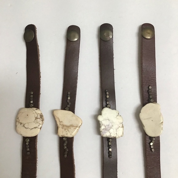 Leather Bracelet Snap Cuff Howlite Beads Closure Adjusts Boho Made In Mexico NEW - Picture 8 of 12